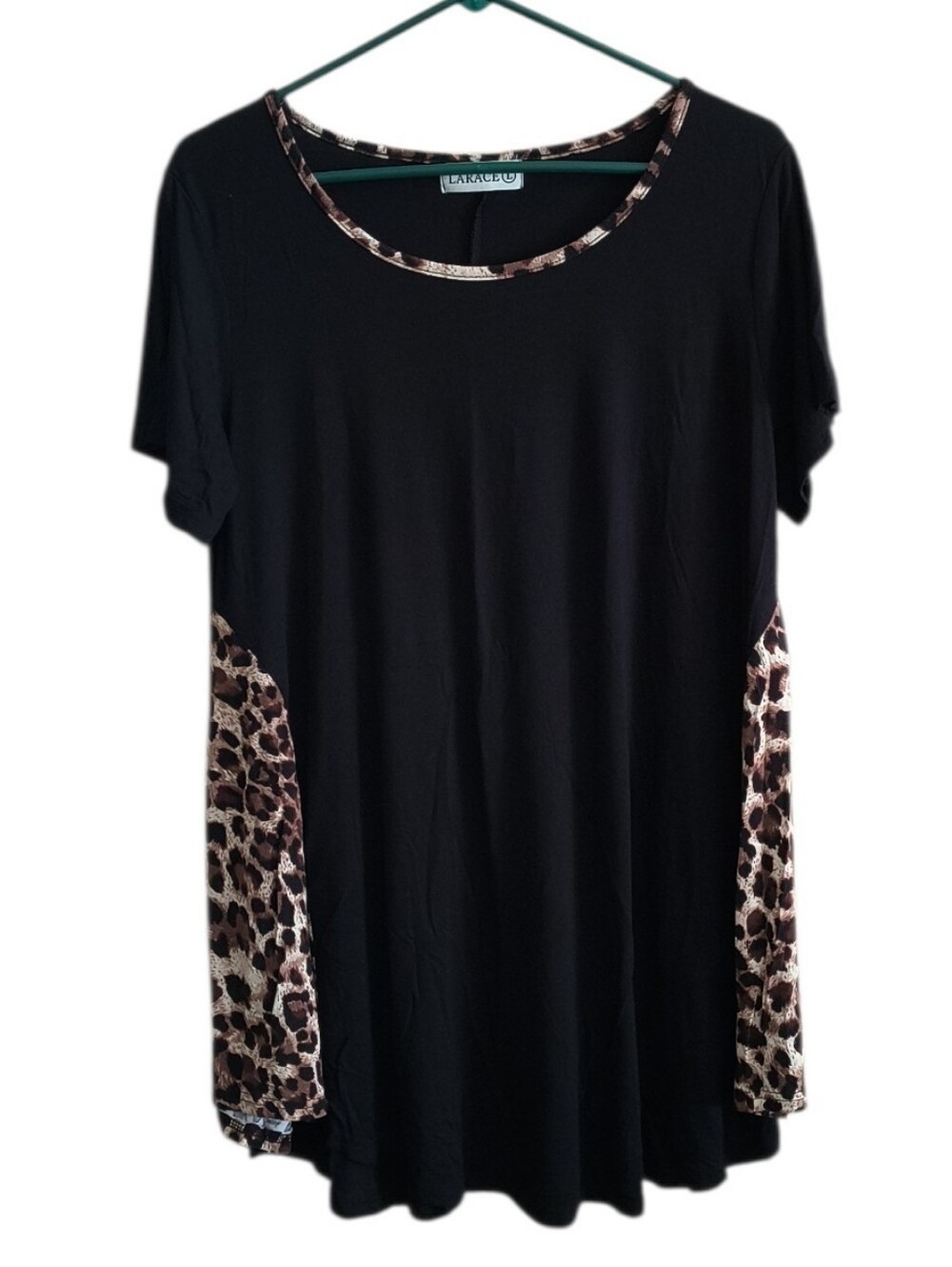 Larace Plus Size Crew Neck Tunic With Leopard Print Insets Size L